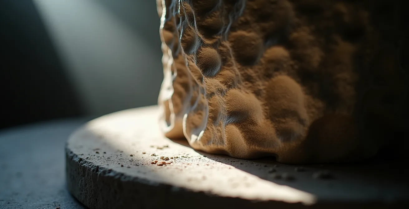 Professional lighting setup demonstrating grazing technique on a sculptural object