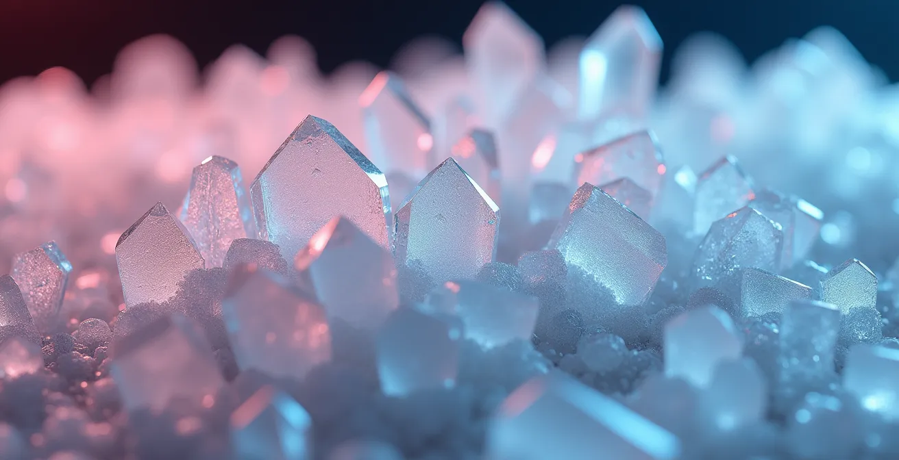 Extreme close-up of crystalline structures showing complexity and beauty in scientific detail