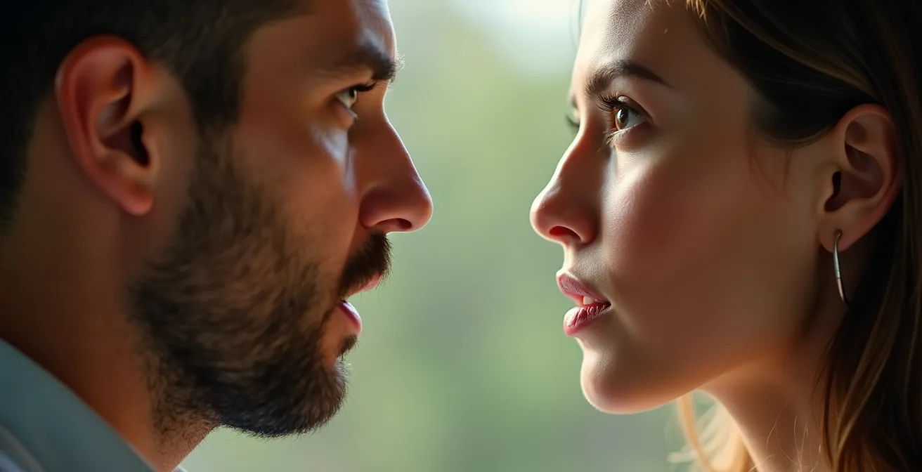 Close-up of two people in conversation showing emotional understanding through body language