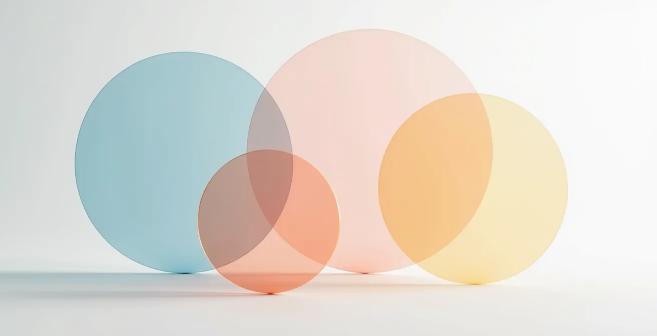 Abstract visualization of overlapping circles representing software feature redundancy