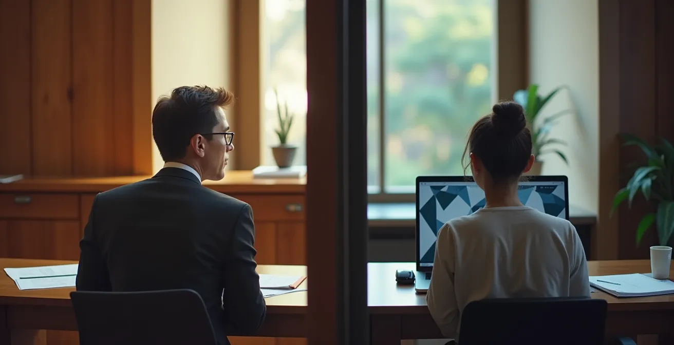 Split composition showing contrasting lending decision processes