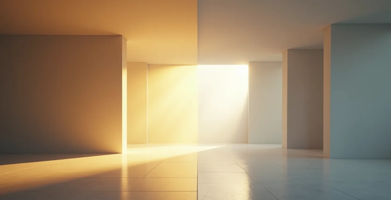Split composition showing two different meditation approaches through abstract light patterns