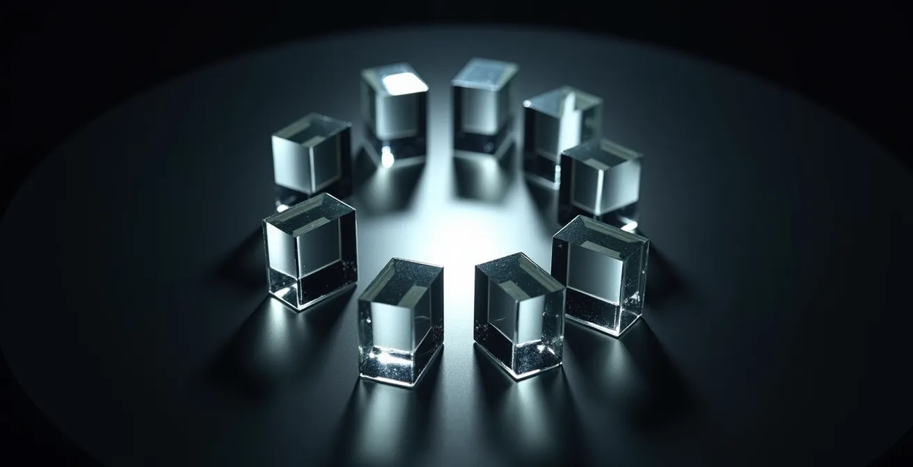 Abstract visualization of overlapping thought patterns creating blind spots in problem-solving