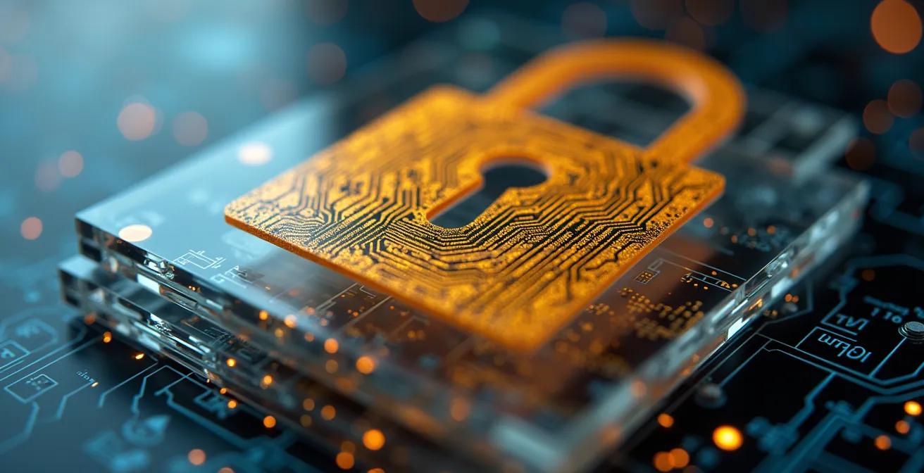 Macro view of a secure lock mechanism protecting digital data layers