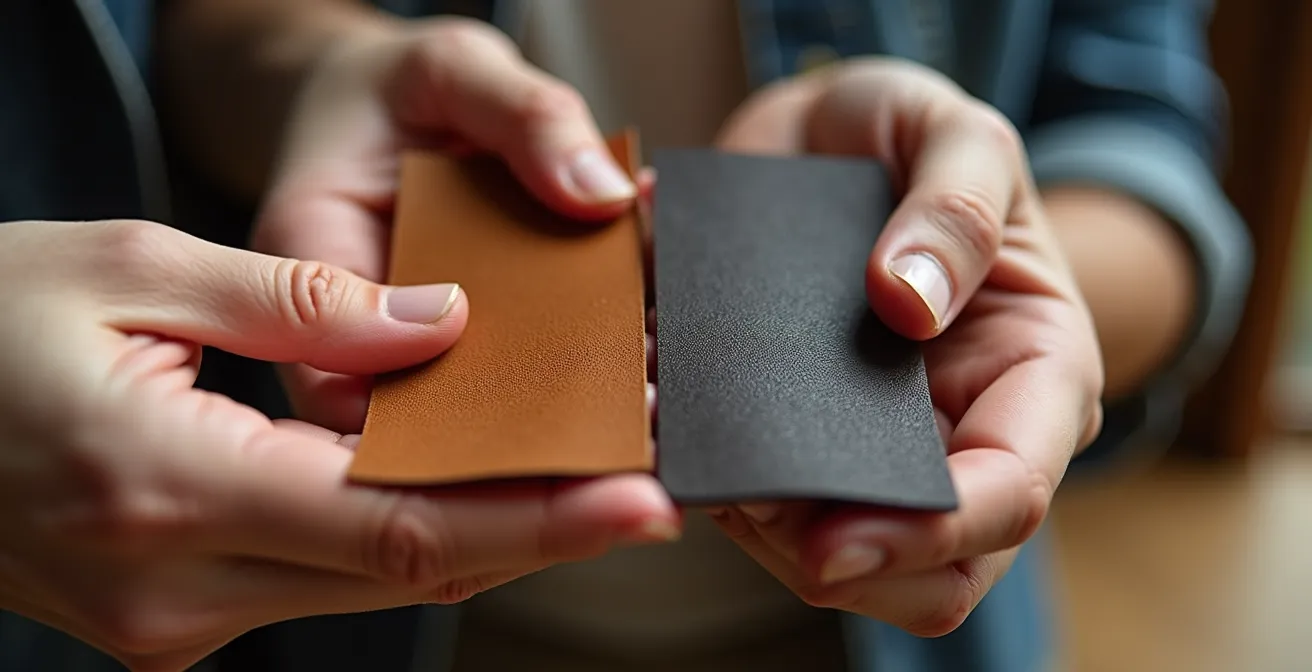 Close-up comparison of mushroom-based and synthetic vegan leather textures