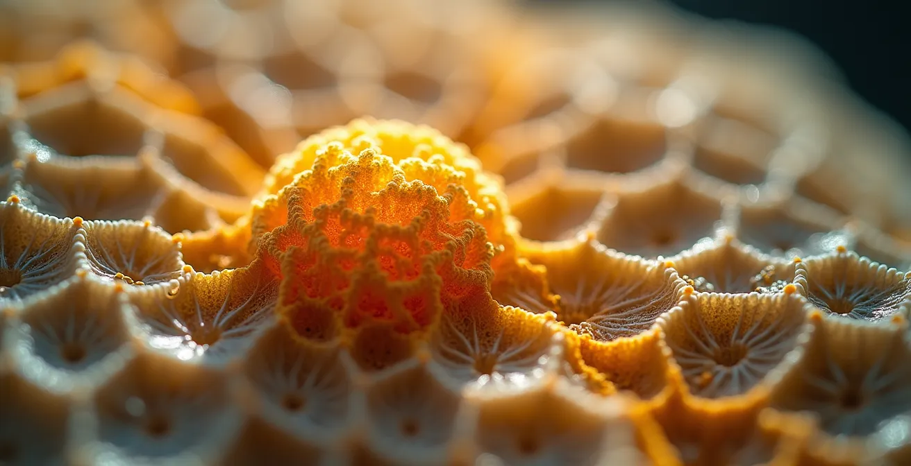 Extreme close-up of mycelium leather fibers showing interwoven structure and natural strength