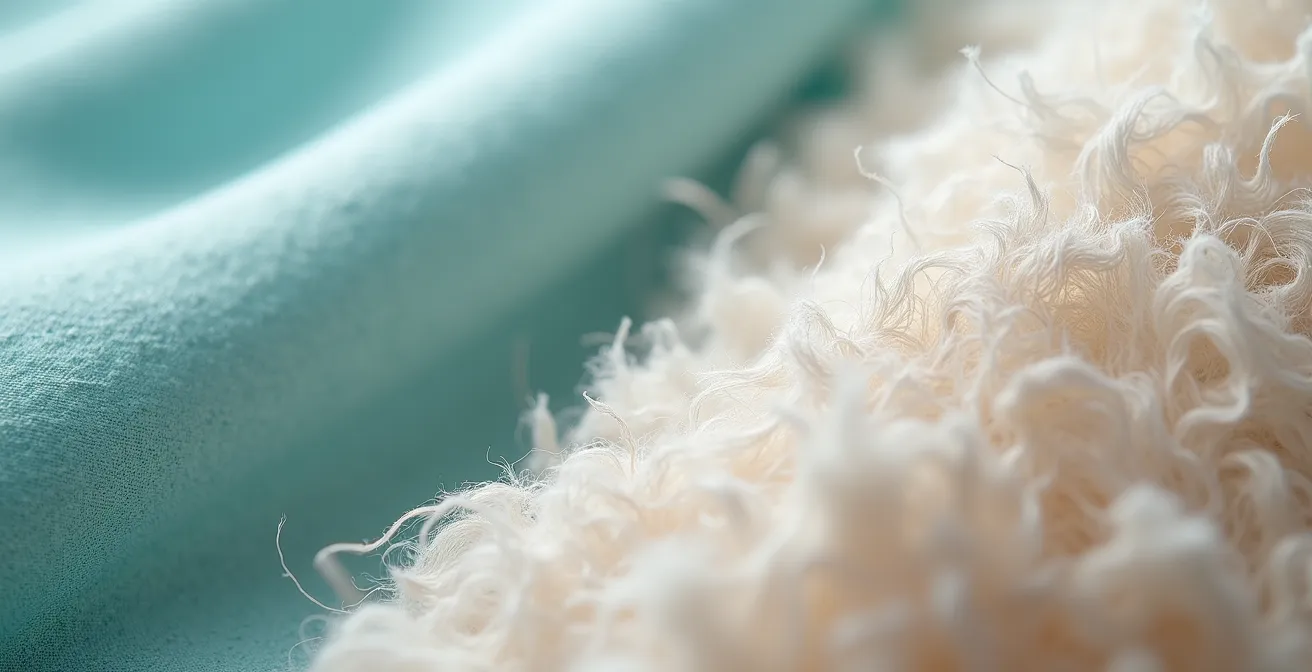 Macro shot comparing recycled polyester and organic cotton fibers
