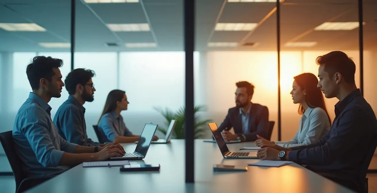 Split-screen showing online video tutorial and live workshop training environments