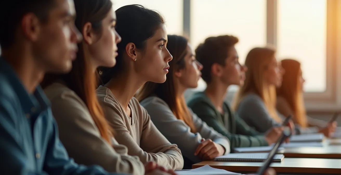 Abstract visualization of energy levels throughout a learning session shown through flowing curves and gradients